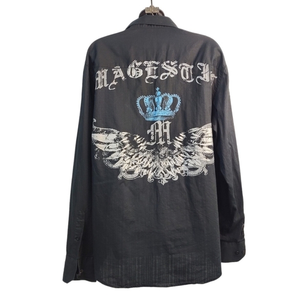 Eighty Eight Men's Black Blue Embellished Button Down Shirt Size L - Picture 2 of 7